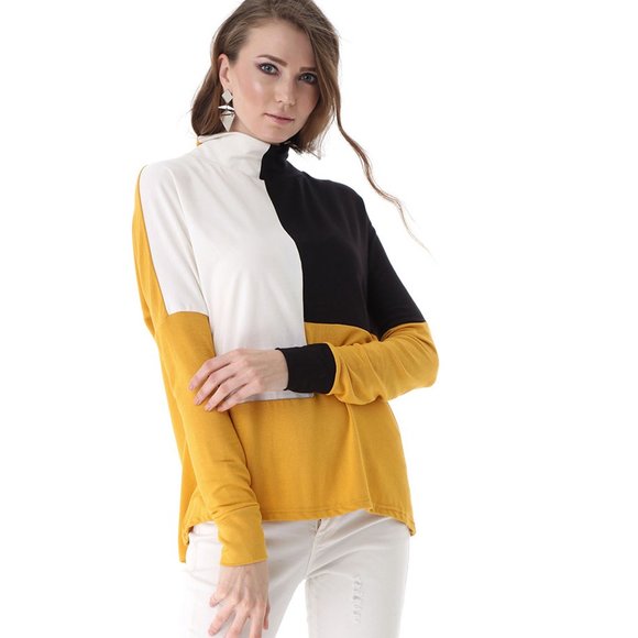 Bambina Mia Tops - SOLD OUT - Bambina Mia - Yellow Black Color Block Turtleneck